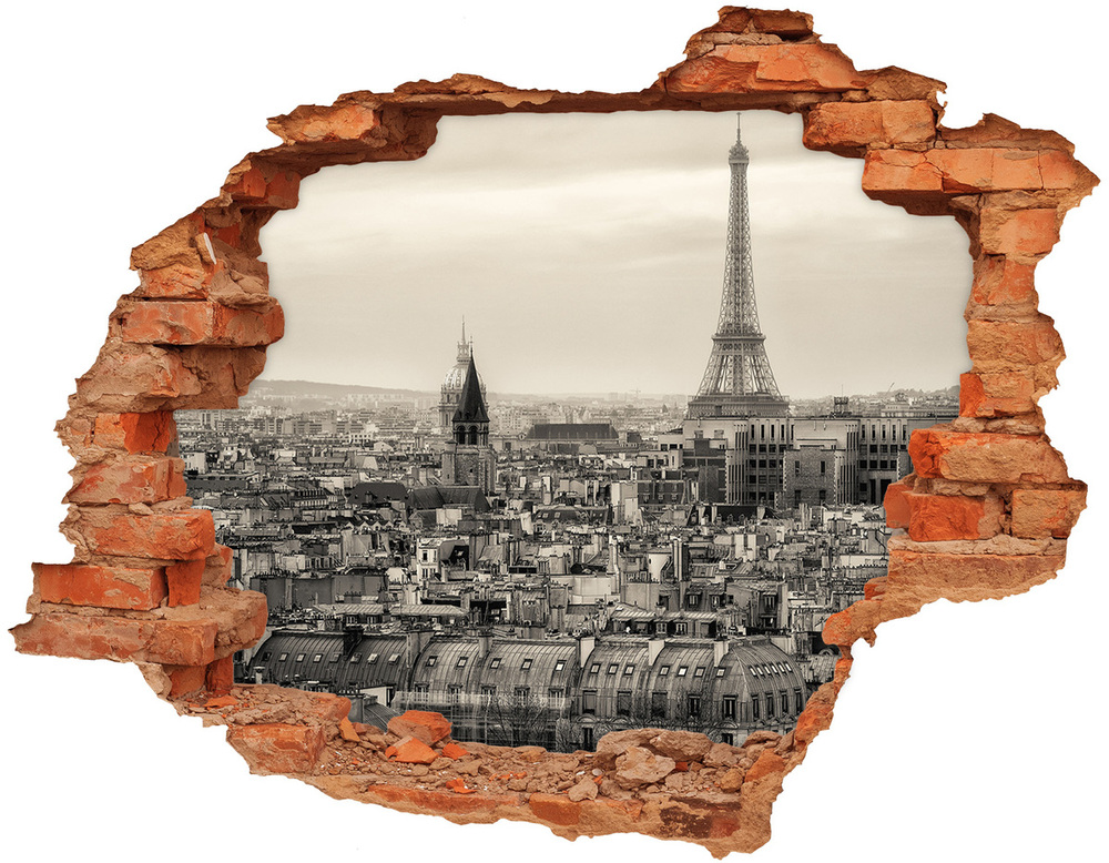 3D wall hole wallpaper Eiffel Paris tower