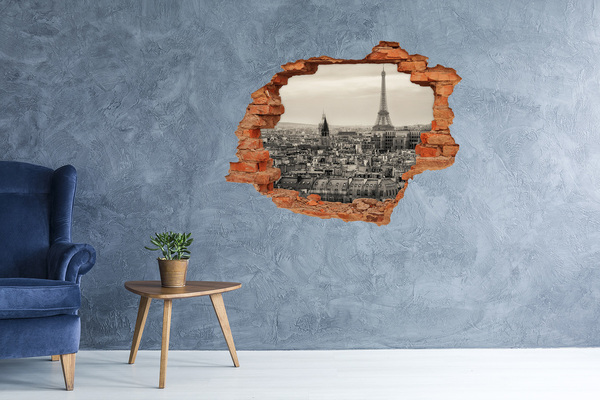 3D wall hole wallpaper View of Paris with the Eiffel Tower