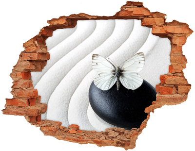 Hole wall sticker A butterfly on a stone in a Zen setting