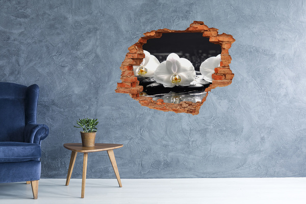 3D wall hole Orchid flower on the water