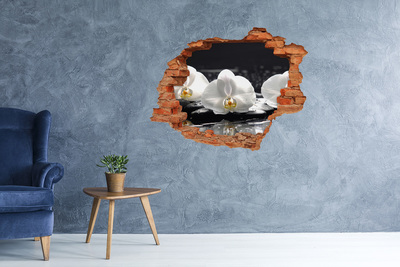 3D wall hole Orchid flower on the water