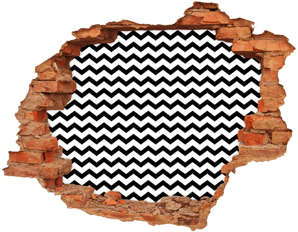 Hole wall sticker Black and white zigzags in a hole in the wall