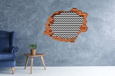 Hole wall sticker Black and white zigzags in a hole in the wall