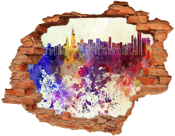 3D wall hole Cityscape in a colorful hole