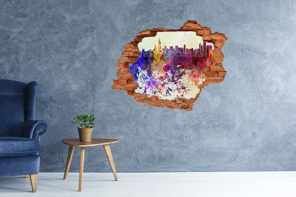 3D wall hole Cityscape in a colorful hole