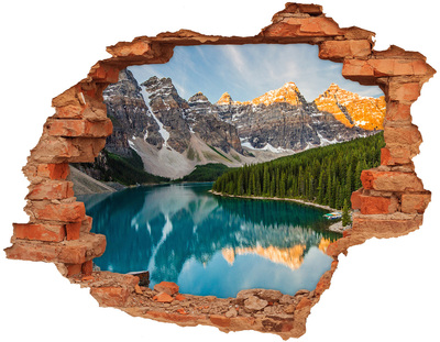 3D wall hole Mountain lake in the valley