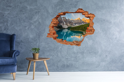 3D wall hole Mountain lake in the valley