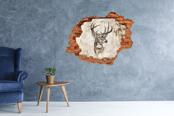 Hole in the wall sticker Antlered deer on the wall