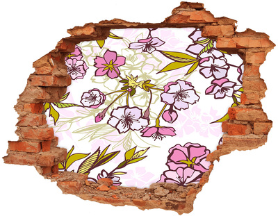 3D wall hole wallpaper Cherry blossoms