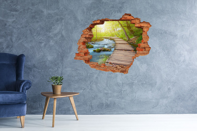 3D wall hole wallpaper Forest path by the river
