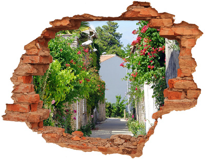 Hole in the wall sticker A charming street with flowers
