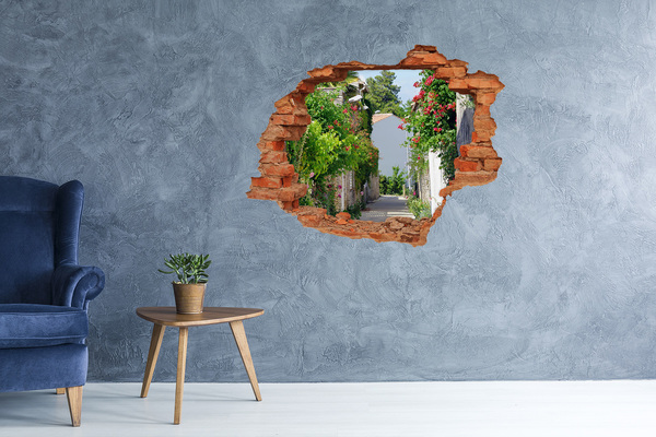 Hole in the wall sticker A charming street with flowers
