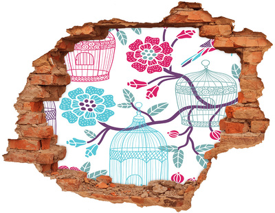 Hole in the wall decal Floral motif with bird cages