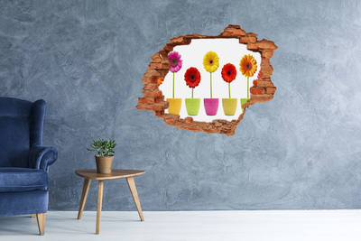 3D wall hole wallpaper Colorful gerberas