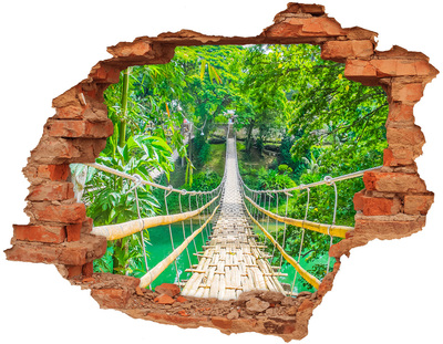 3D wall hole wallpaper Bamboo forest bridge