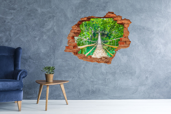 3D wall hole wallpaper Bamboo forest bridge