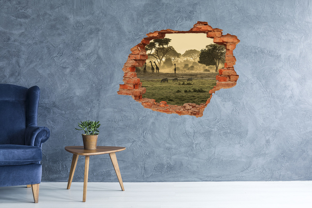 Hole wall sticker Giraffes in the savanna