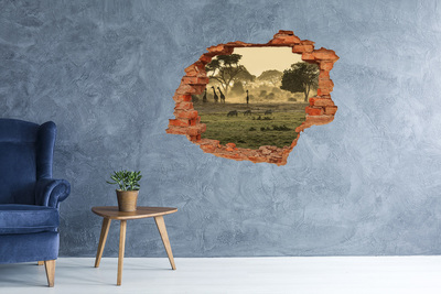 Hole wall sticker African savanna with giraffes and zebras