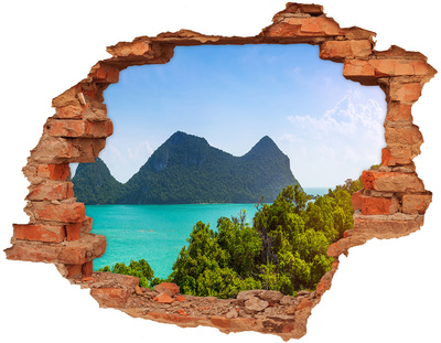 Hole wall sticker View of a tropical island