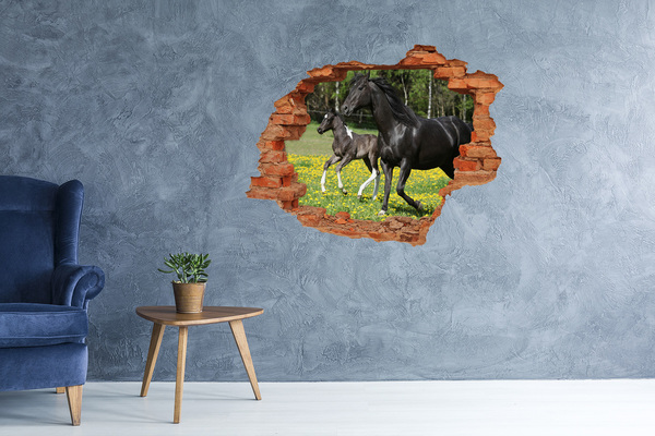 3D wall hole Horses in the meadow