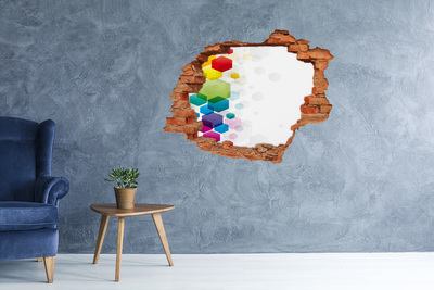 Hole wall sticker Colorful cubes