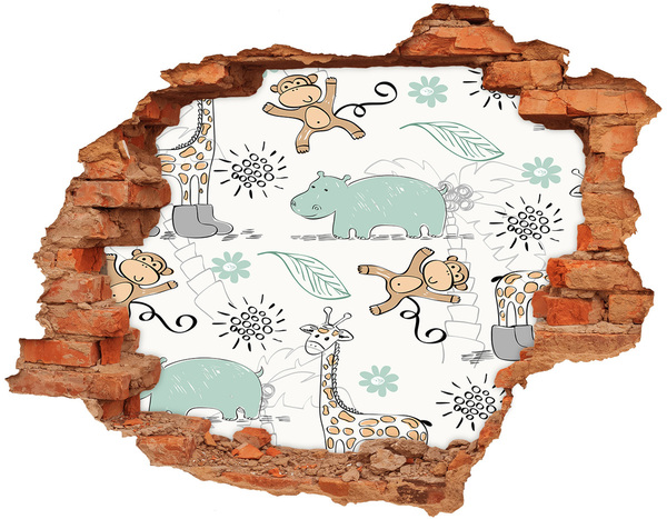 Hole wall sticker Animals in the jungle