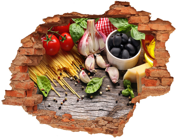 Hole wall sticker Italian cuisine with pasta and garlic