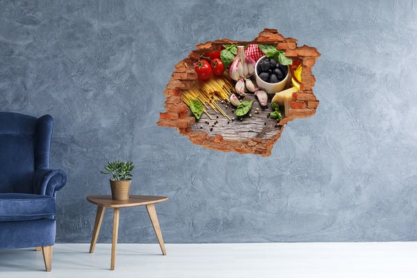 Hole wall sticker Italian cuisine with pasta and garlic