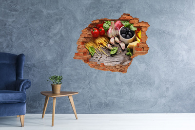 Hole wall sticker Italian cuisine with pasta and garlic