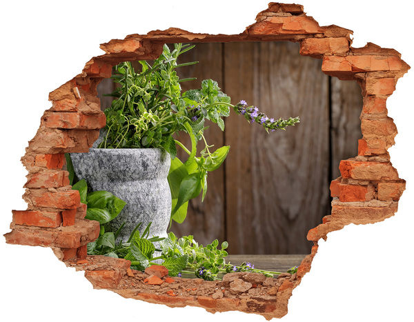 Hole in the wall decal Herbs in a mortar