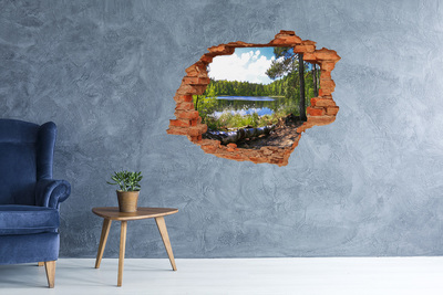 Hole in the wall sticker Green forest by the lake