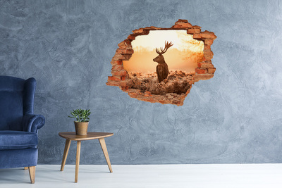 Hole in the wall sticker Deer in the golden light of sunset