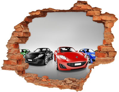 3D wall hole wallpaper Colorful cars