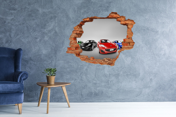 3D wall hole wallpaper Colorful cars