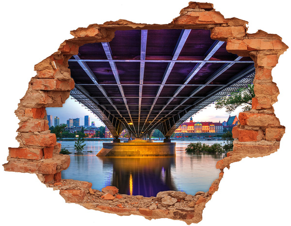 3D wall hole wallpaper Bridge over the river
