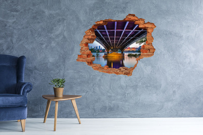 3D wall hole wallpaper Bridge over the river