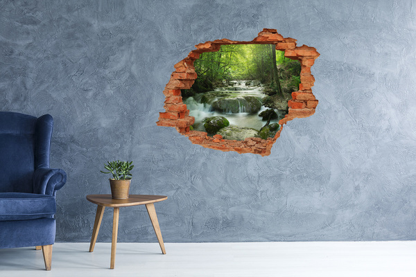 Hole wall sticker Green valley with a waterfall