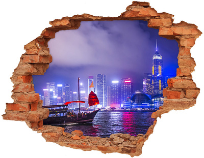 Hole in the wall decal View of Hong Kong at night