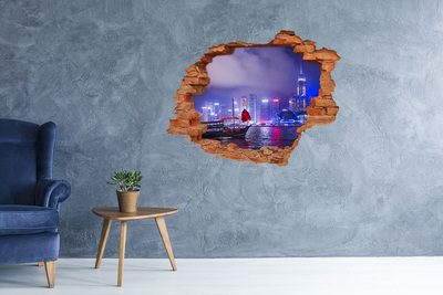 Hole in the wall decal View of Hong Kong at night