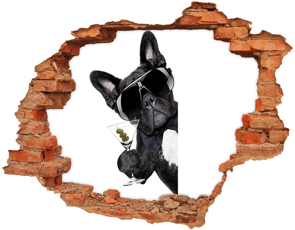 3D wall hole Stylish dog with a drink