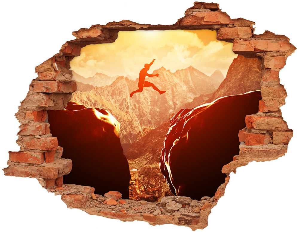 Hole wall sticker Jump over the abyss