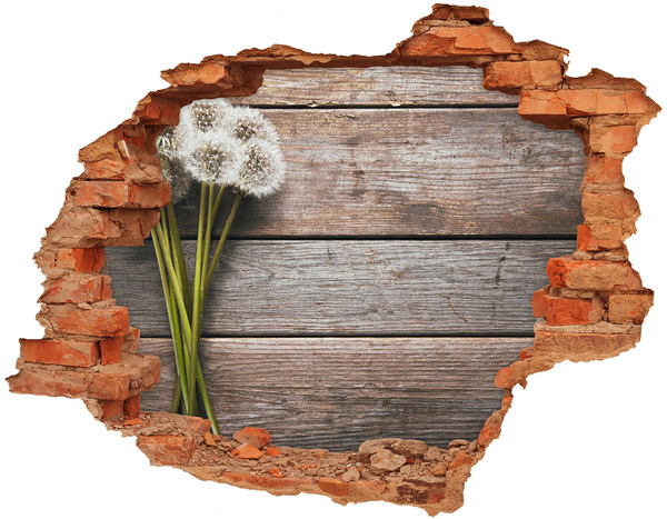 Hole wall sticker Dandelion flowers on a wooden floor