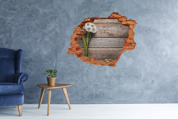 Hole wall sticker Dandelion flowers on a wooden floor
