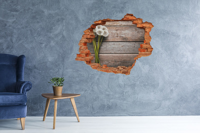 Hole wall sticker Dandelion flowers on a wooden floor