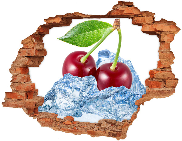 Hole wall sticker Sweet cherries on ice