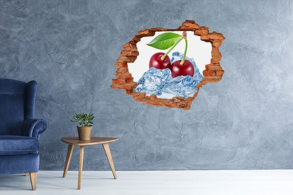 Hole wall sticker Sweet cherries on ice