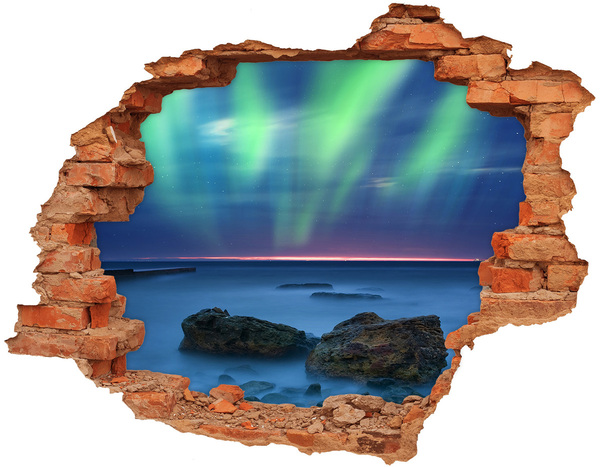 3D wall hole Aurora Borealis over the ocean