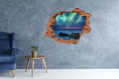 3D wall hole Aurora Borealis over the ocean