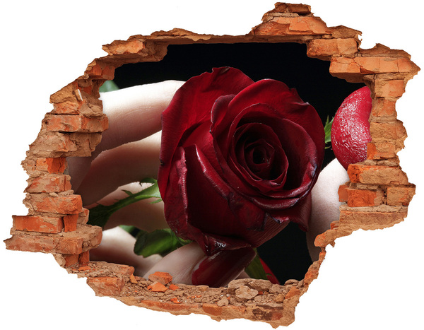 Hole wall sticker A woman with a rose