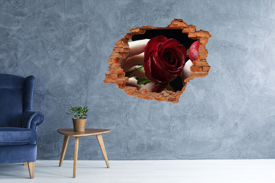 Hole wall sticker A woman with a rose